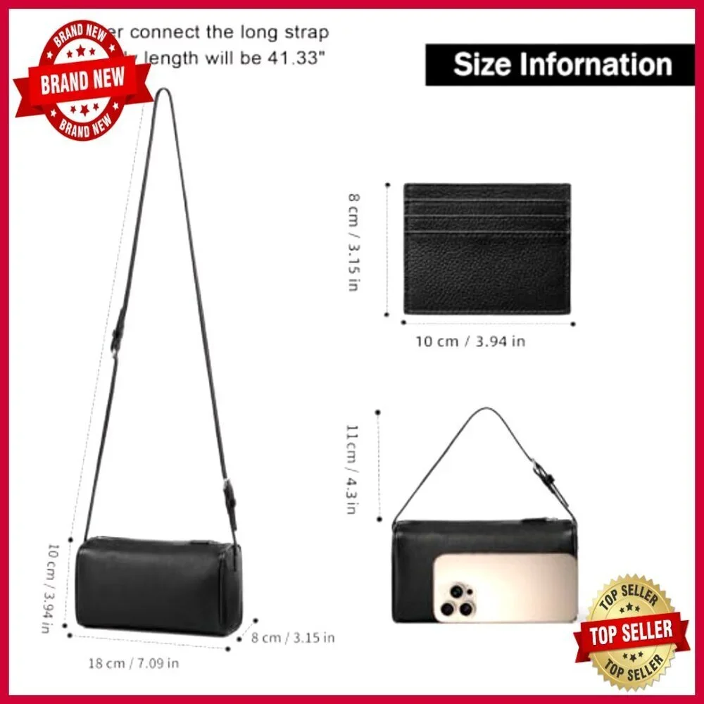 Genuine Leather Barrel Bag Hobo Crossbody Purse Adjustable Strap